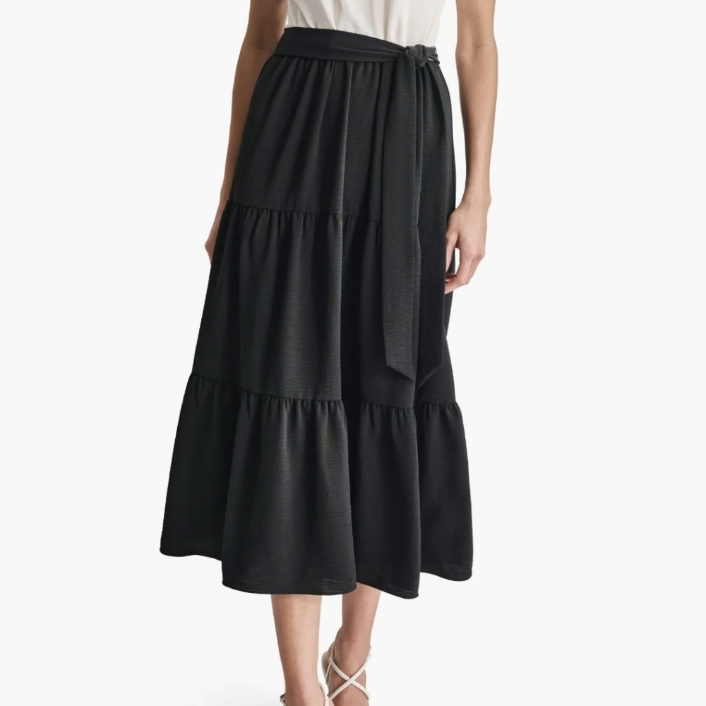 DKNY Tiered Black and White Sleeveless Dress - Picture 3 of 9